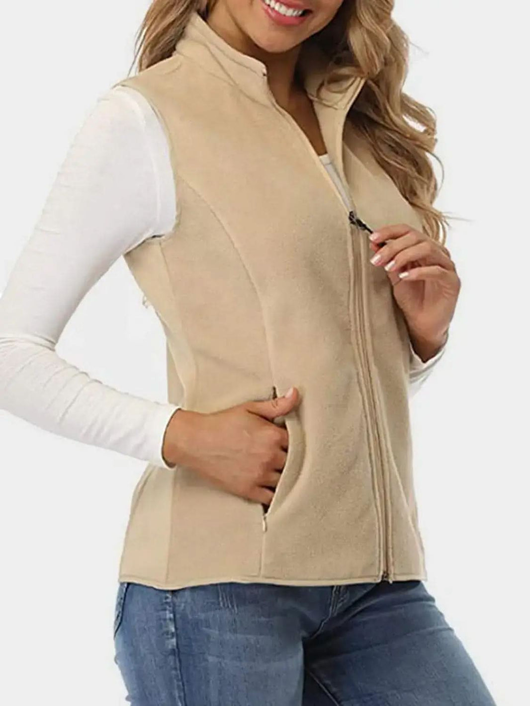 Zip Up Turtleneck Vest with Pockets - SwagglyLife Home & Fashion